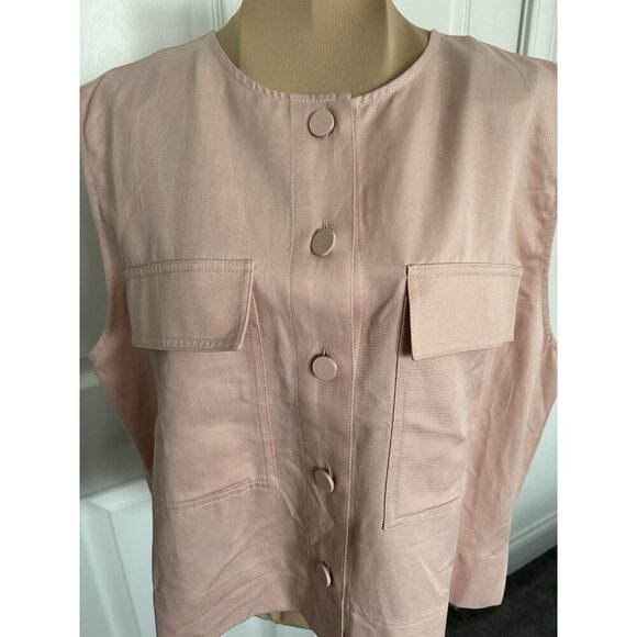 Madewell Crop Cargo Pocket Crewneck Top Womens Pale Blush Button Up Boxy Sz XL - Picture 3 of 11